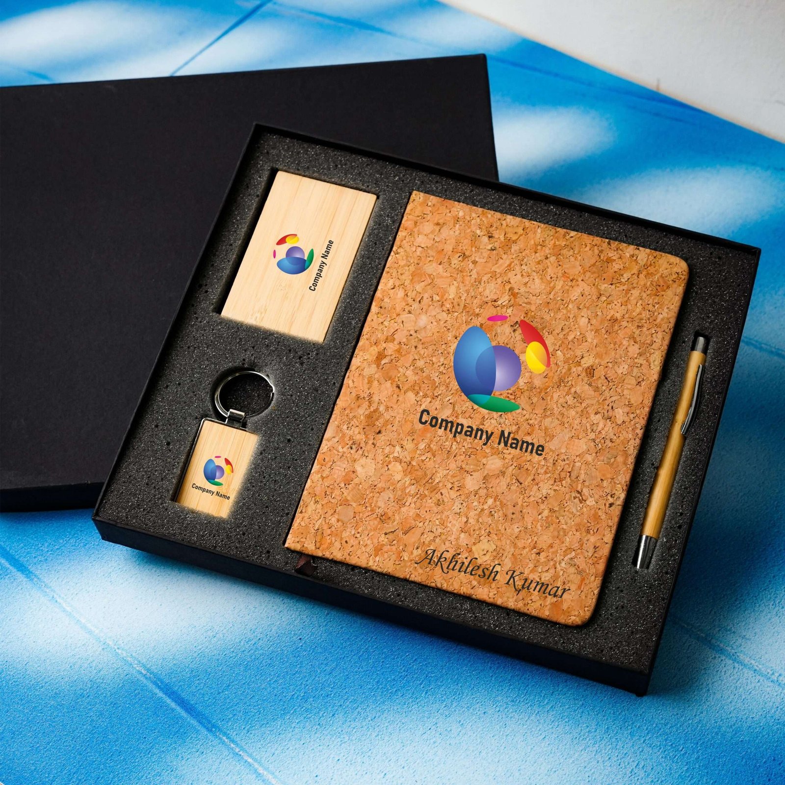 CUSTOMIZABLE HAMPER 12.0 PERSONALIZE YOUR CORK DIARY, WOODEN CARD HOLDER, KEYCHAIN, AND PEN! - THIJAARA.COM (2)