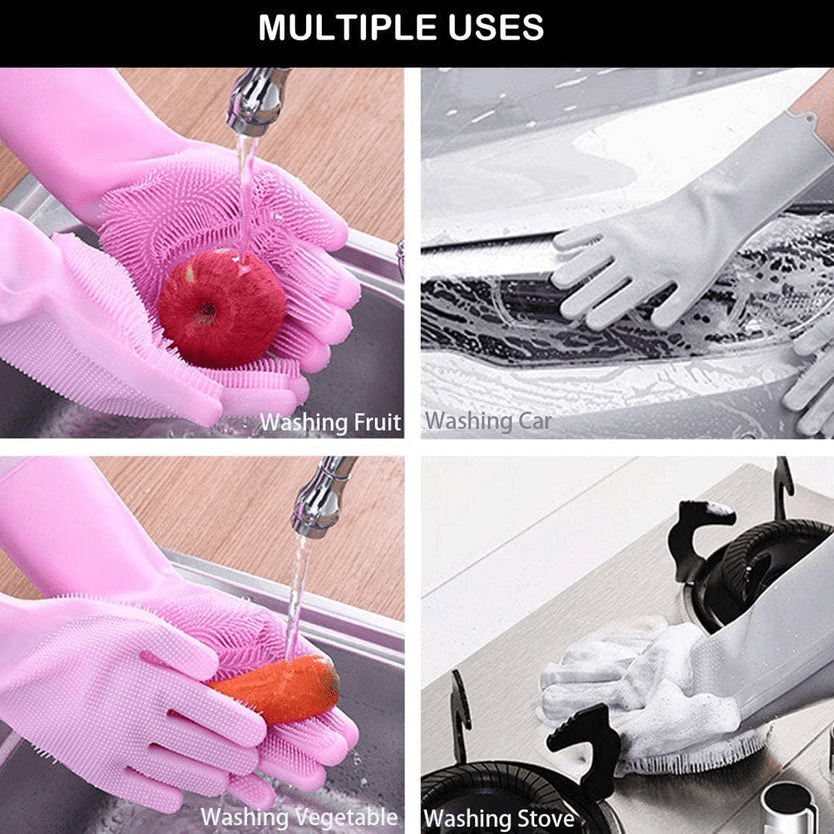 Dishwashing Gloves with Scrubber Silicone Cleaning Reusable Scrub Gloves (3)